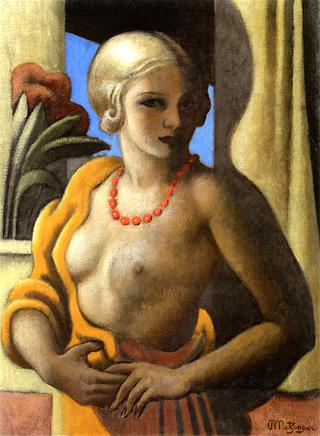 Blonde with Red Necklace