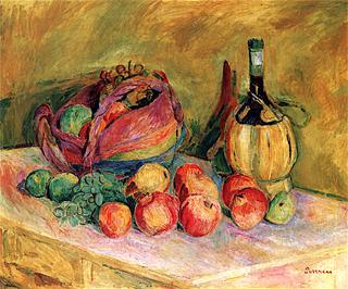 Still Life of Fruit and a Bottle of Chianti