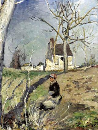 Farmer`s Wife near the House
