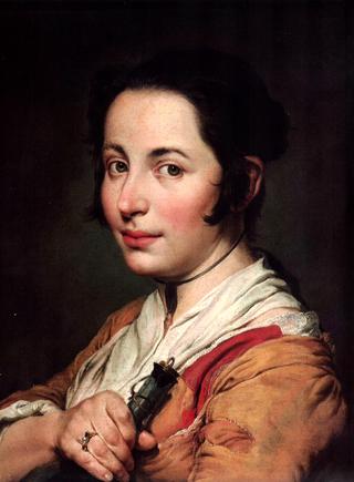 Giovane donna con fiasco di vino