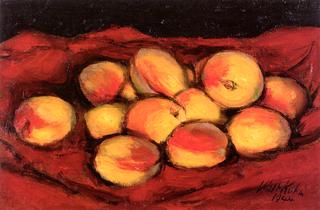 Peaches on Red Cloth