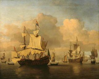 荷兰人在平静的海上与无数其他船只作战