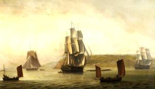 Shipping Warping into Harbour off Berry Head