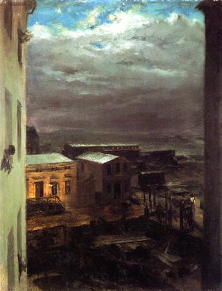 View over Anhalt Station by Moonlight