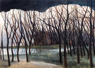 Pond Surrounded by Trees, Winter