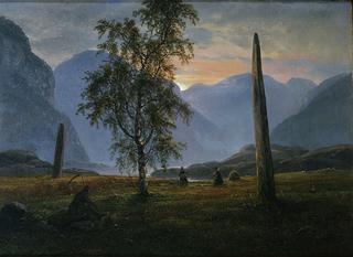 Haymaking between Menhirs at Nornes