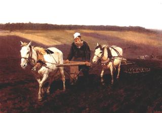 Portrait of Leo Tolstoy as a Ploughman on a Field.