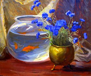 Goldfish Bowl and Flowers