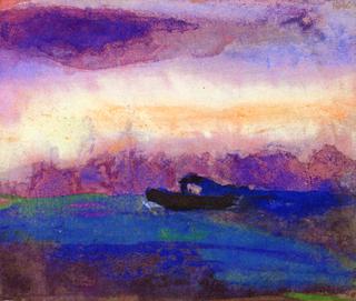 Sea with Violet-Blue Clouds and Steamer