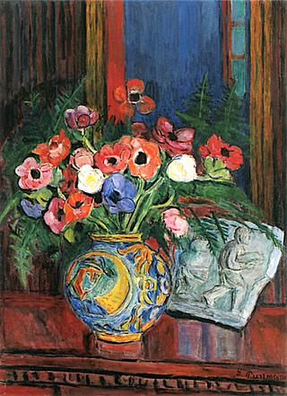 Still Life of Anemones with an Antique Relief