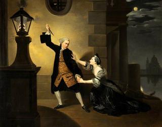 Garrick as Jaffier and Cibber as Belvidera in 'Venice Preserv'd' by Thomas Otway, Drury Lane