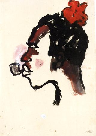 Native with Pipe and Red Flower