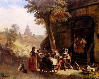People in front of Inn