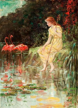Maiden with Flamingos