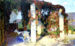 Girl Milking a Goat under the Arbor at Marquayrol