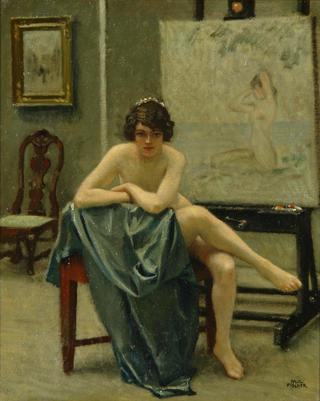 Seated model in the artist's studio