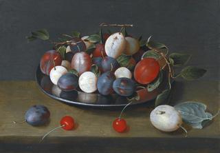 Still Life of Plums on a Plate