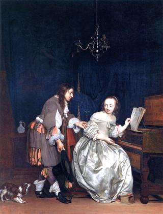 A Woman at the Virginal and a Man Offering Her a Drink