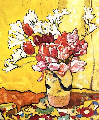 Vase, Tulips and White Flowers