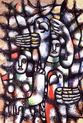 Woman with Parrots