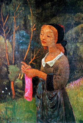 Young Girl with a Pink Stocking