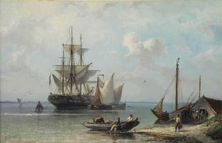 A moored three-master near the Dutch coast