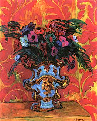 Anemones and Fern in a Baroque Vase