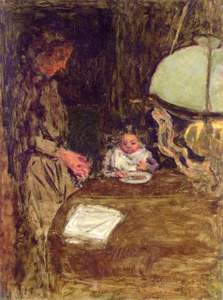 The Baby's Dinner with a Green Lamp