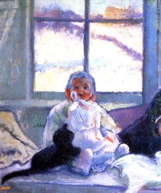 Dolls and Toy Cat in Window