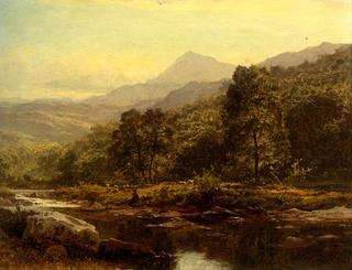 An Island on the Llugwy, Capel Curig, with an Angler