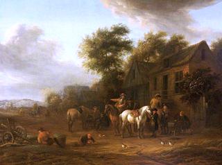 Horsemen Outside a Cottage