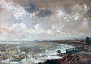 Seashore with Fishermen near a Boat