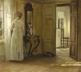Interior with a Lady and a Cat