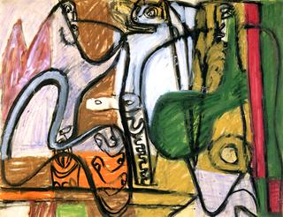Woman with Candle and Two Figures