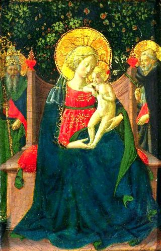 Virgin and Child Enthroned between Saint Dominic and a Papal Saint