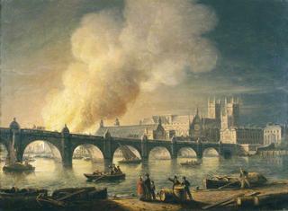 威斯敏斯特桥和伦敦兰贝思的议会大厦的焚毁