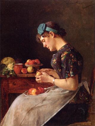 Young Woman Peeling Apples