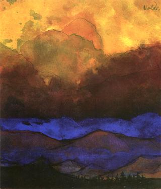 Mountain Landscape (Yellow-Gold Evening Sky)