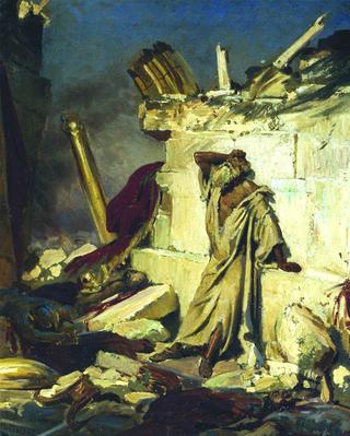 Cry of prophet Jeremiah on the Ruins of Jerusalem (on a Bible subject).