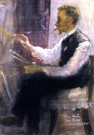 画家克里斯·艾迪克斯在他的画室里