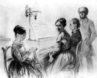 Menzel with His Brother, Sister and a Relative next to the Upright Piano