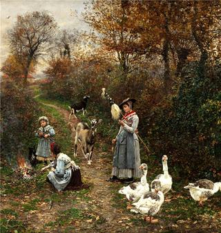 Shepherd Girls Making Fire at the Edge of the Forest