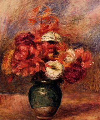 Flowers in a Green Vase - Dahlilas and Asters