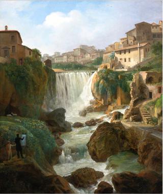 A View Of The Cascades At Tivoli With An Artist Sketching And Other Figures