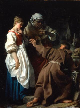 Brother Luce, the Hermit, with the Widow and her Daughter
