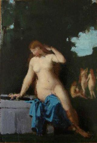 Woman Seated beside a Fountain