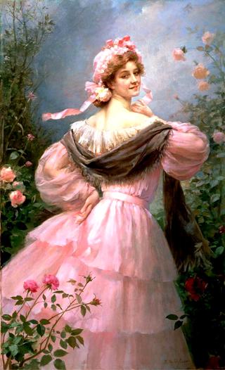 Elegant Woman in a Rose Garden