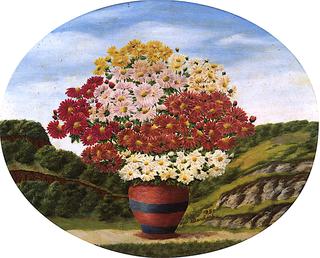 Vase of Flowers inn front of Mountains