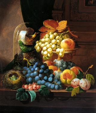 Fruit, Birds Nest and Birds in Bell Jar