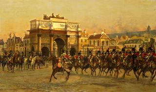 Napoleon and his staff reviewing the mounted chasseurs of the Imperial Guard